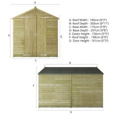Mercia 10x6 overlap apex shed dimensions diagram with front and side elevations