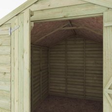 Interior view of Mercia 10x6 overlap apex shed showing timber roof and wall panels