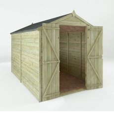 Mercia 10x6 overlap apex shed with double doors open showing spacious interior