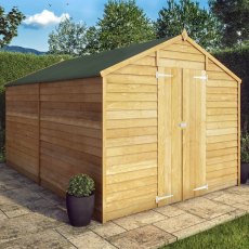 12x8 Mercia Overlap Shed - No Windows - in situ, angle view, doors closed