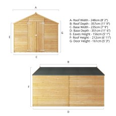 12x8 Mercia Overlap Shed - No Windows - dimensions