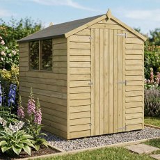 Mercia 7x5 overlap apex wooden shed with double doors and side window in garden setting