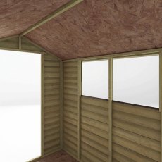 Interior corner detail of Mercia overlap apex shed with window and roof lining