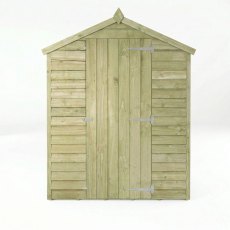 Front view of Mercia 7x5 overlap apex wooden shed with double doors