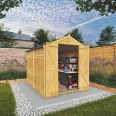 8 x 6 (2.37m x 1.78m) Mercia Overlap Shed - apex - in situ - open door