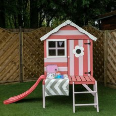 4 x 4 Mercia Snug Tower Playhouse with Slide - Full frontal view painted