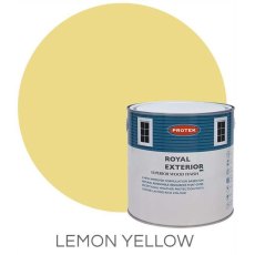 Protek Royal Exterior Paint 5 Litres - Lemon Yellow Colour Swatch with Pot