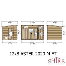 12x8 Shire Aster Summerhouse with Side Storage- dimensions