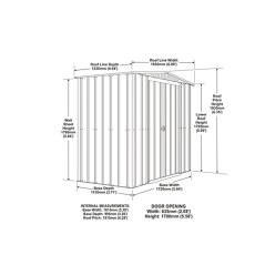 6 x 4 Globel Apex Metal Shed In Grey - dimensions