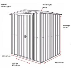 Dimensions for 6 x 4 Lotus Apex Metal Shed in Anthracite Grey