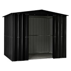 Isolated view of 8 x 5 Lotus Apex Metal Shed in Anthracite Grey with doors open