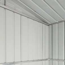 Interior view of high quality galvanised steel construction on 10 x 7 Lotus Apex Metal Shed in Anthr