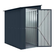 4 x 6 Globel Lean-To Metal Shed In Grey - isolated angle view, doors open