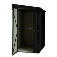 Isolated view of 4 x 8 Lotus Lean-To Metal Shed in Anthracite Grey with door open