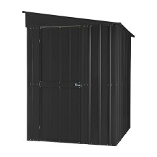Isolated side view of 5 x 8 Lotus Lean-To Metal Shed in Anthracite Grey with door closed