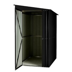 Isolated view of 5 x 8 Lotus Lean-To Metal Shed in Anthracite Grey with door open