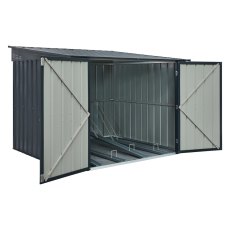 6 x 6 Globel Lotus Metal Bike Shed In Grey - isolated angle view, doors fully open