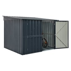 6 x 6 Globel Lotus Metal Bike Shed In Grey - isolated angle view, doors open