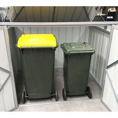 Doors and lid open view of 6 x 3 Lotus Metal Double Bin Store in Anthracite Grey with bins in