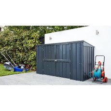 Side view of 8 x 3 Lotus Metal Triple Bin Store in Anthracite Grey with doors and lid closed