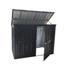 Isolated view of 8 x 3 Lotus Metal Triple Bin Store in Anthracite Grey with lid and door open