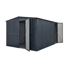 10 X 15 Globel Lotus Apex Metal Garage In Grey - isolated angle view, all doors open