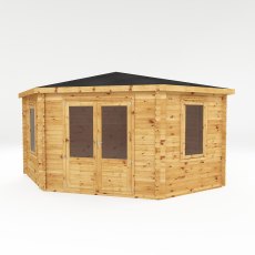 4m x4m Mercia Corner Log Cabin (28mm to 44mm Logs) - White Background, Doors Closed