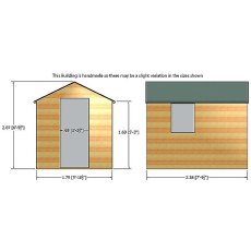 Front and depth elevations of 8 x 6 Shire Durham Shiplap Pressure Treated Shed