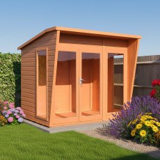 8x6 Shire Highclere Summerhouse - in situ, angle view, no furniture