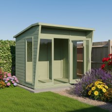 8x6 Shire Highclere Summerhouse - in situ, angle view, doors open - no furniture