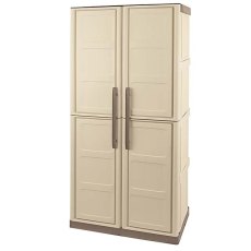2 x 1 (0.7m x 0.39m) Shire Large Plastic Storage Cupboard with Shelves & Broom Storage
