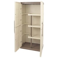 2 x 1 Shire Large Plastic Storage Cupboard with Shelves & Broom Storage - interior view