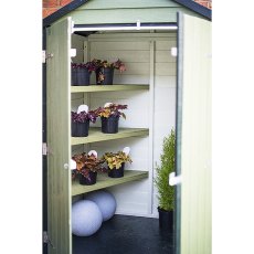 View of 4 x 3 Shire Overlap Shed with Double Doors and Shelves - Windowless with doors open