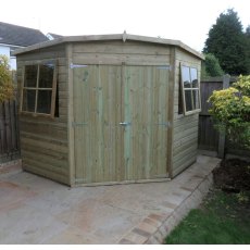 8 x 8 Shire Tongue and Groove Corner Shed - Pressure Treated - front with doors closed