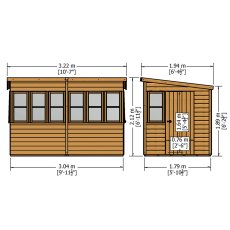 10 x 6 Shire Sun Pent Shiplap Potting Shed - Dimensions