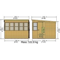 8 x 8 Shire Sun Pent Shiplap Potting Shed - dimensions