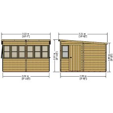 10 x 10 Shire Sun Pent Shiplap Potting Shed - dimensions