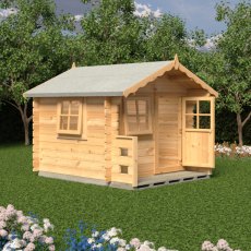 6x7 Shire Salcey Log Cabin Playhouse - in situ, angle view, doors open
