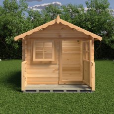 6x7 Shire Salcey Log Cabin Playhouse - in situ, front view, doors open