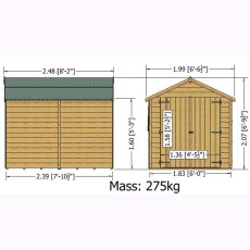 8 x 6 Overlap Windowless Shed with Double Door - Dimensions