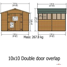 Shire 10 x 10 Overlap Workshop Shed - angle view - dimensions