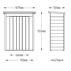 Technical dimension diagram showing measurements for pent roof 3x2 garden storage unit