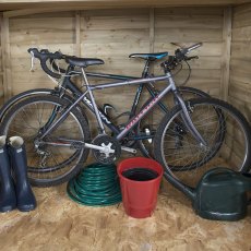 Interior of Forest Apex Large Outdoor Store 6x3 showing bike and garden storage space