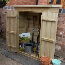 Forest Shiplap Pent Garden Store 3x2 open with gardening tools and pots stored inside