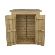 Empty interior of Forest Shiplap Pent Garden Store 3x2 with double doors open