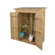 Forest Shiplap Pent Garden Store 3x2 angled view with doors open and tools inside