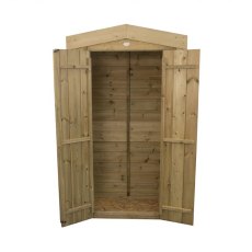 Empty interior of Forest Shiplap Apex Tall Garden Store 3x2 with doors open