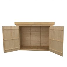 Empty interior of Forest Shiplap Pent Large Outdoor Store 6x3 with doors open