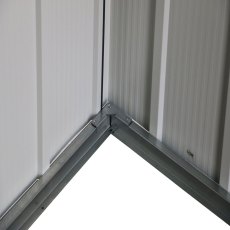 6 x 4 Sapphire Apex Metal Shed in Anthracite Grey - close up of lower area of shed