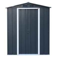 6x6 Sapphire Apex Metal Shed in Anthracite Grey - front view with doors closed